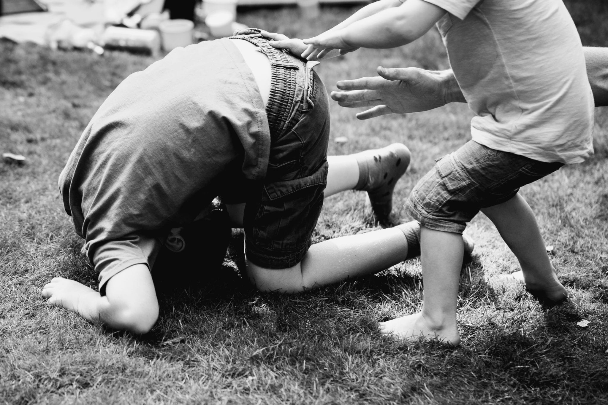 Family have fun in the garden