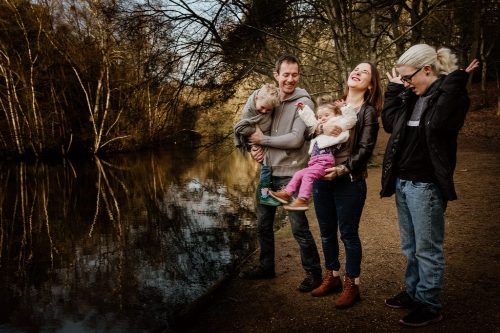 Family messing about at Rushmere Woods