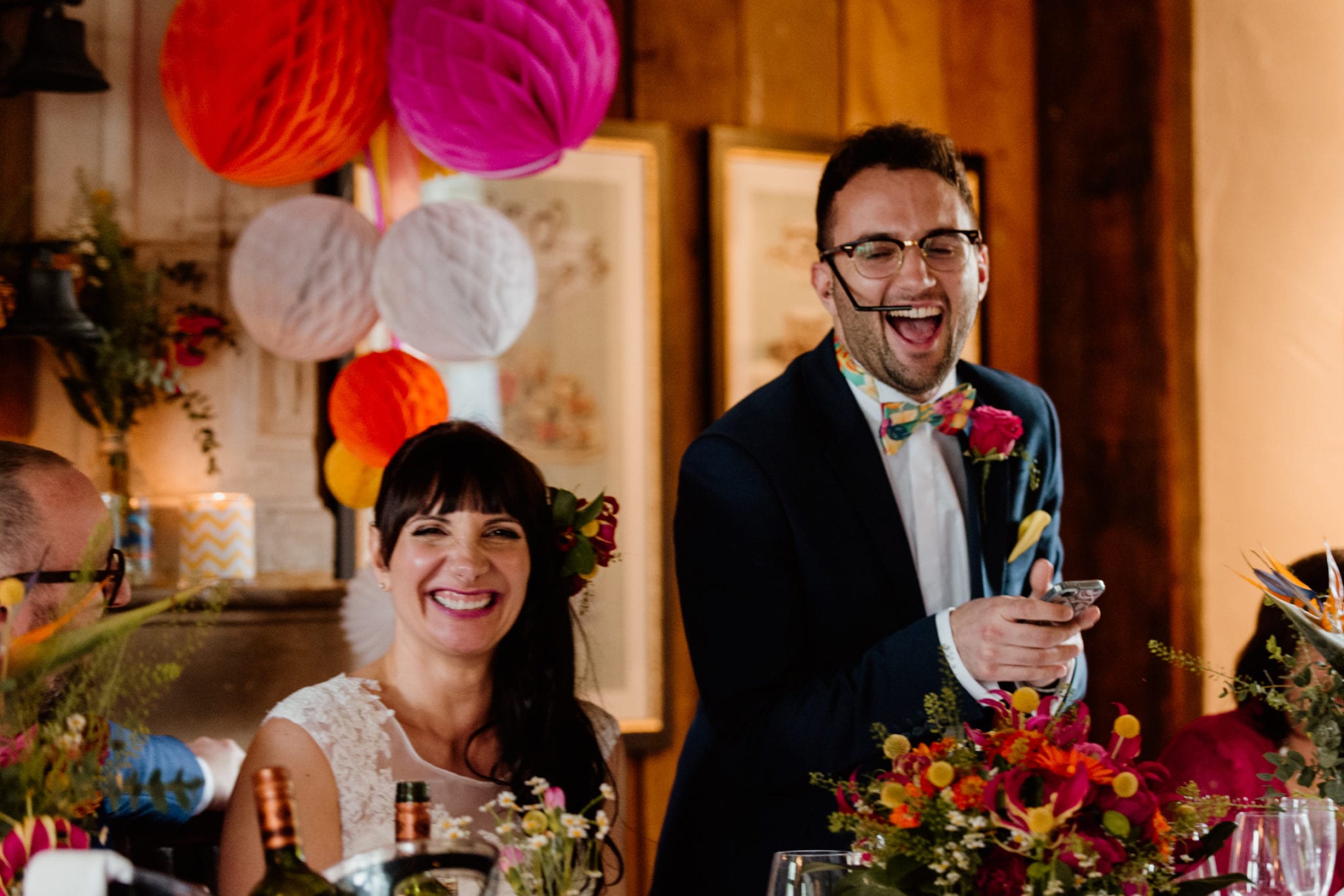 Best Man laughing at speech at a wedding at The Five Bells in Stanbridge - Leighton Buzzard Wedding Photographer