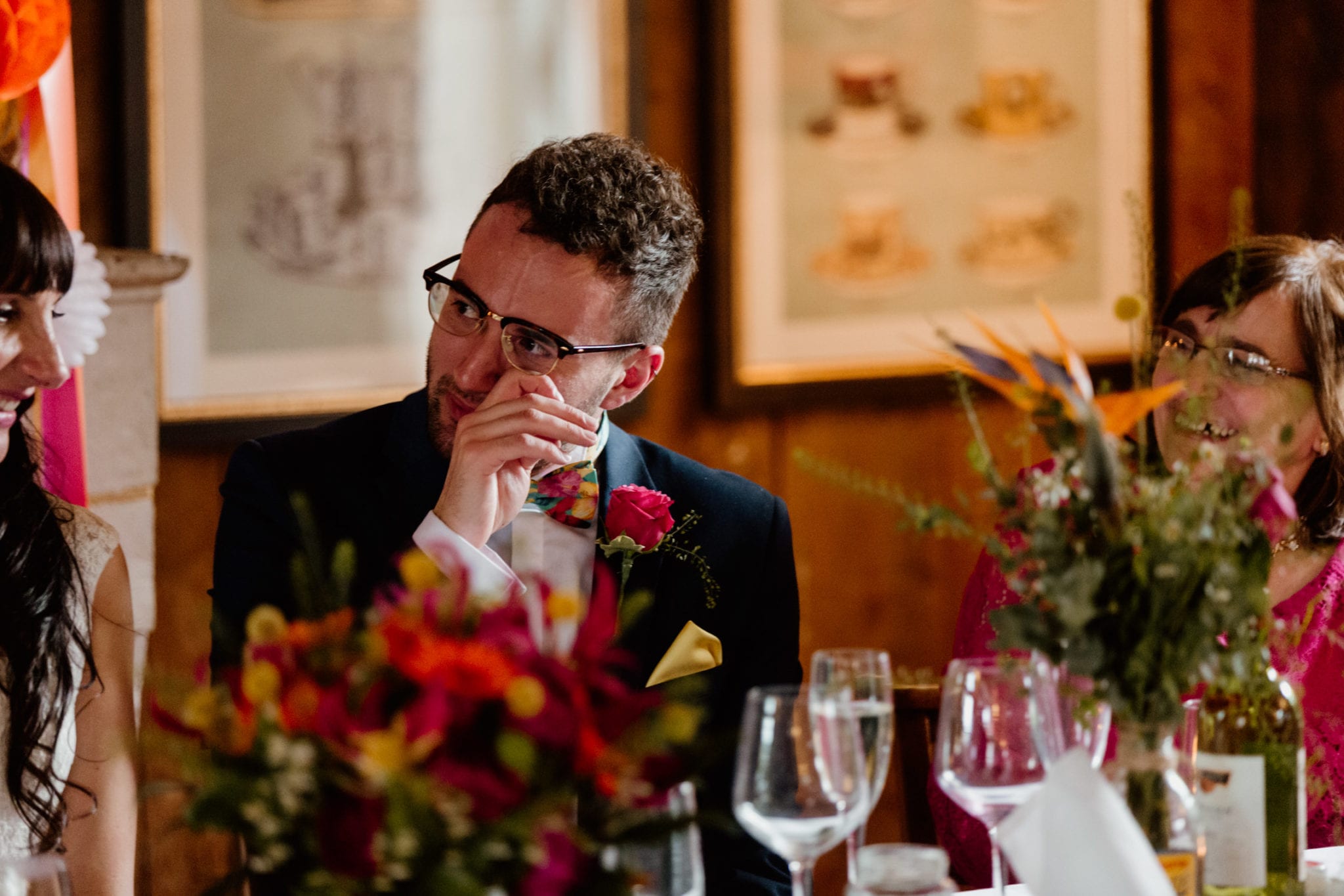 Best Man crying during speech at a wedding at The Five Bells in Stanbridge