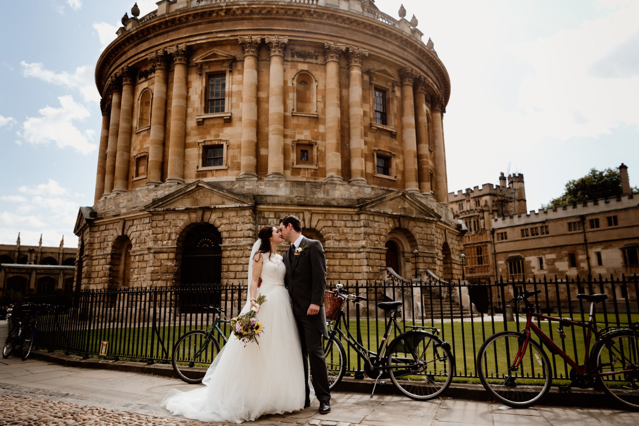 Couple outside Bodleian Library Wedding