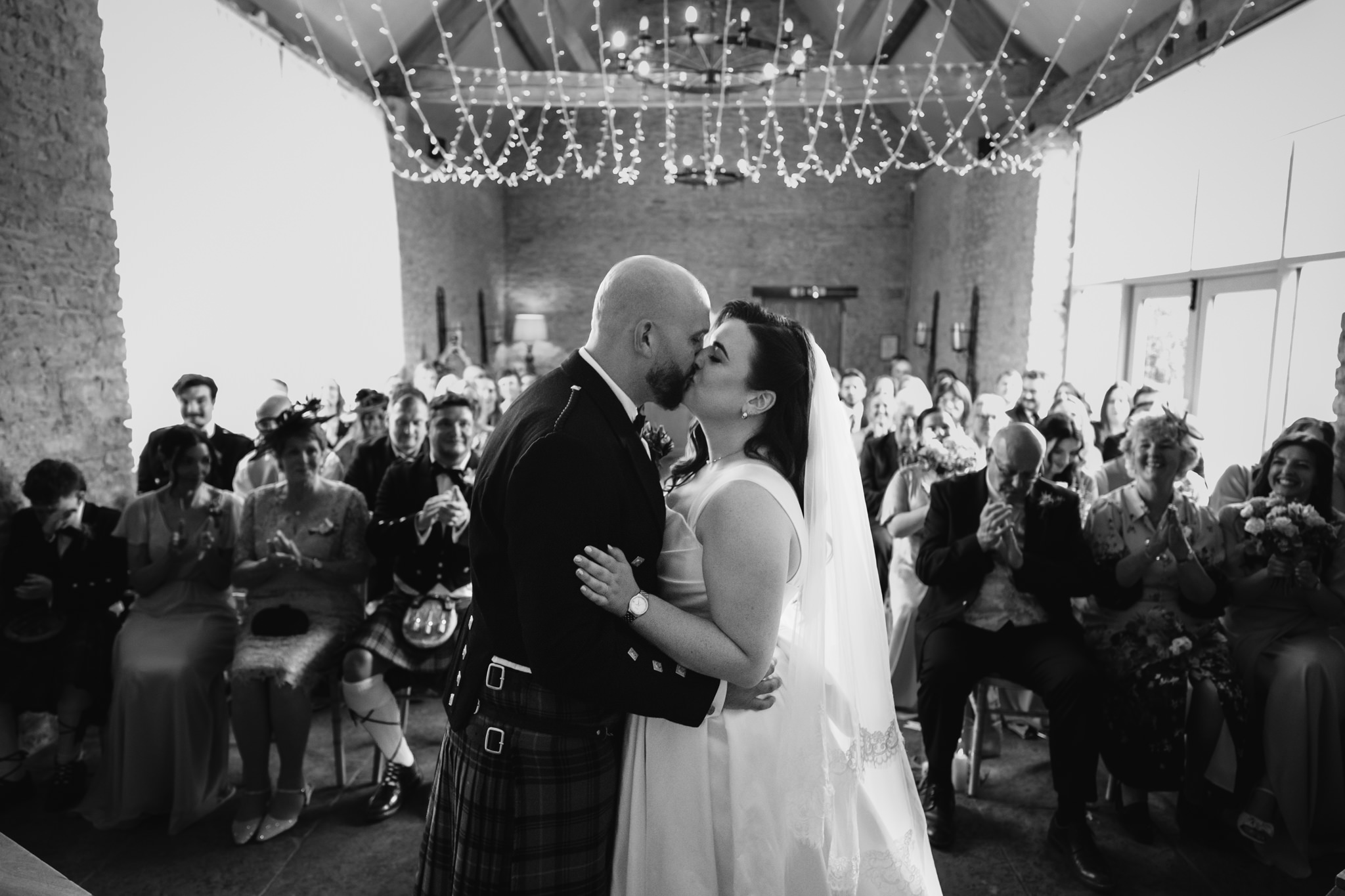 First Kiss at Stratton Court Barn