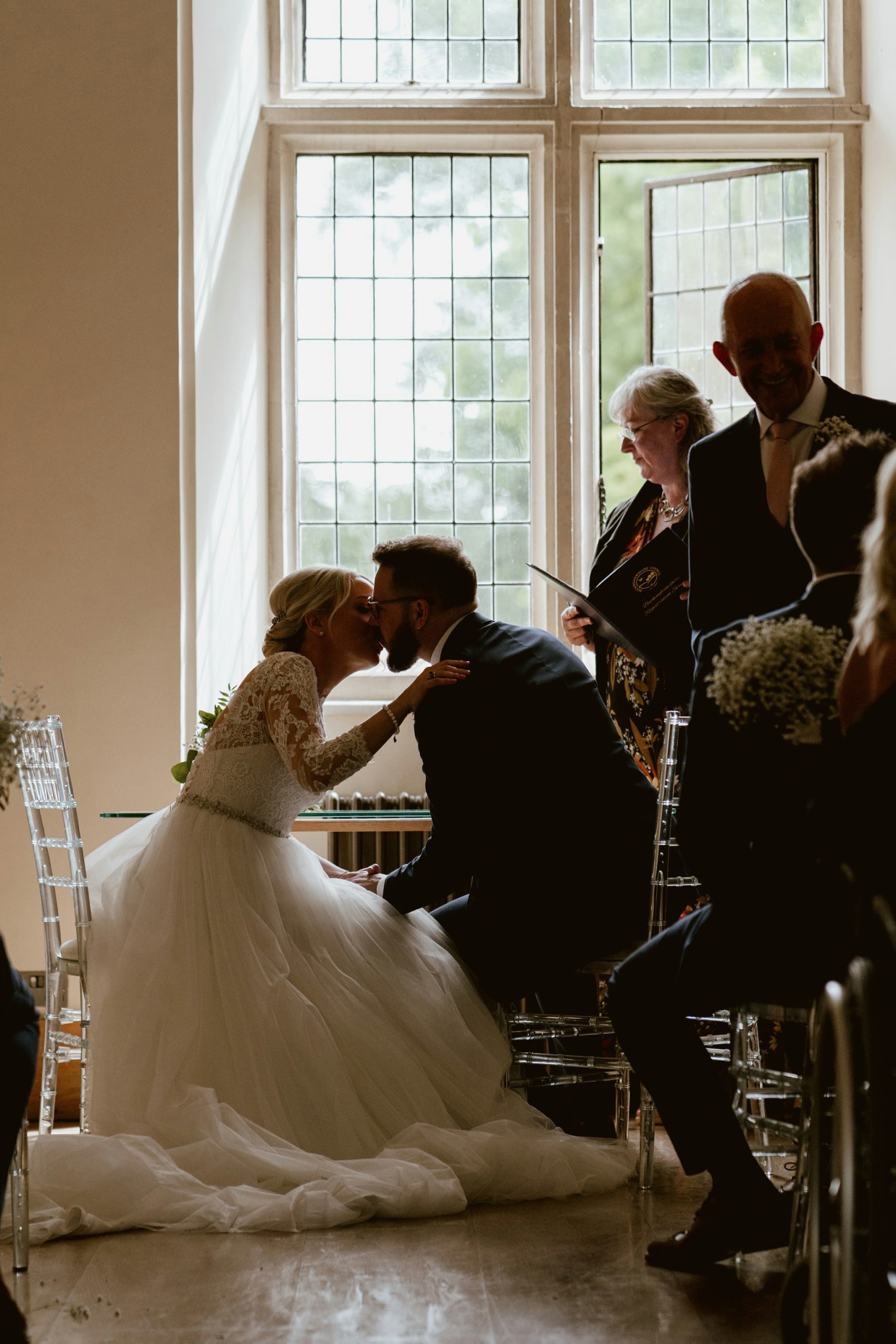 Just married secret kisses at Notley Abbey