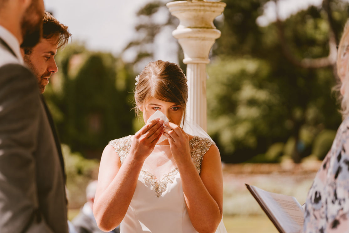Getting emotional while getting married at Seckford Hall