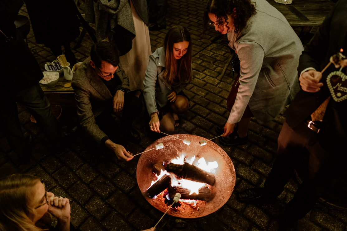 S'mores making at Old Luxters Barn, Buckinghamshire Wedding Photography