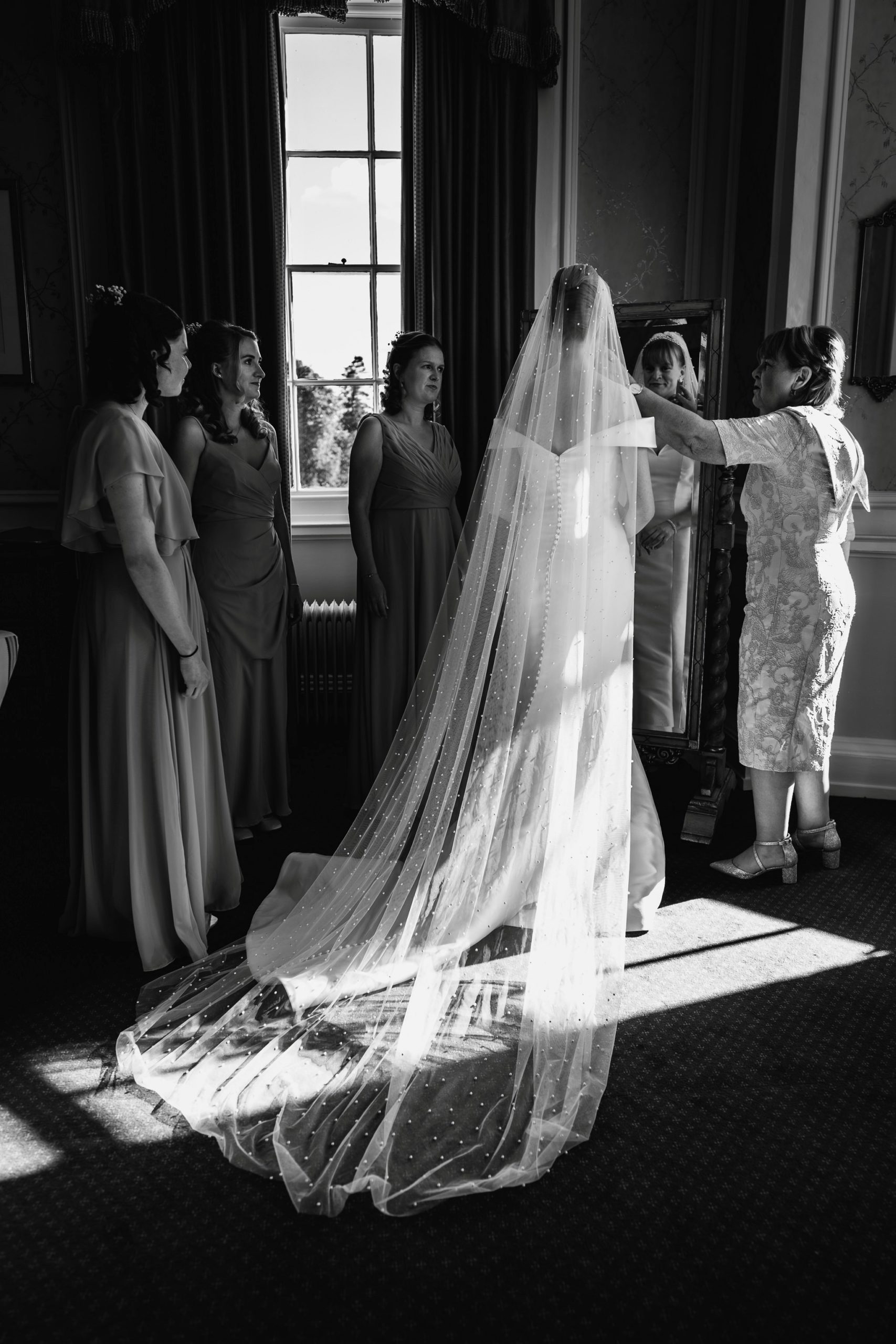Light on a bride's veil at Brocket Hall - Buckinghamshire Wedding Photographer