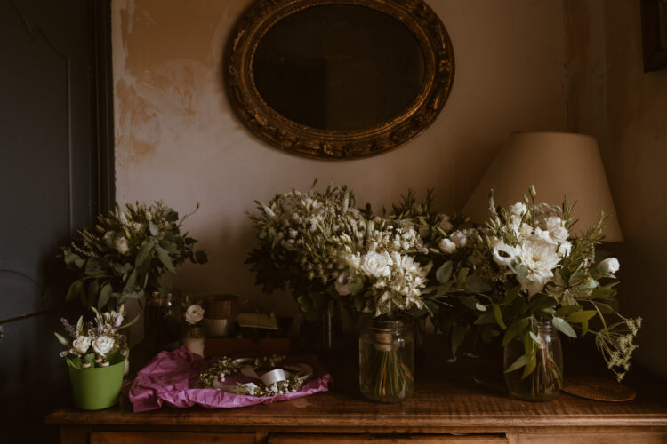 Flowers in light at Chateau de Queille destination wedding photographer