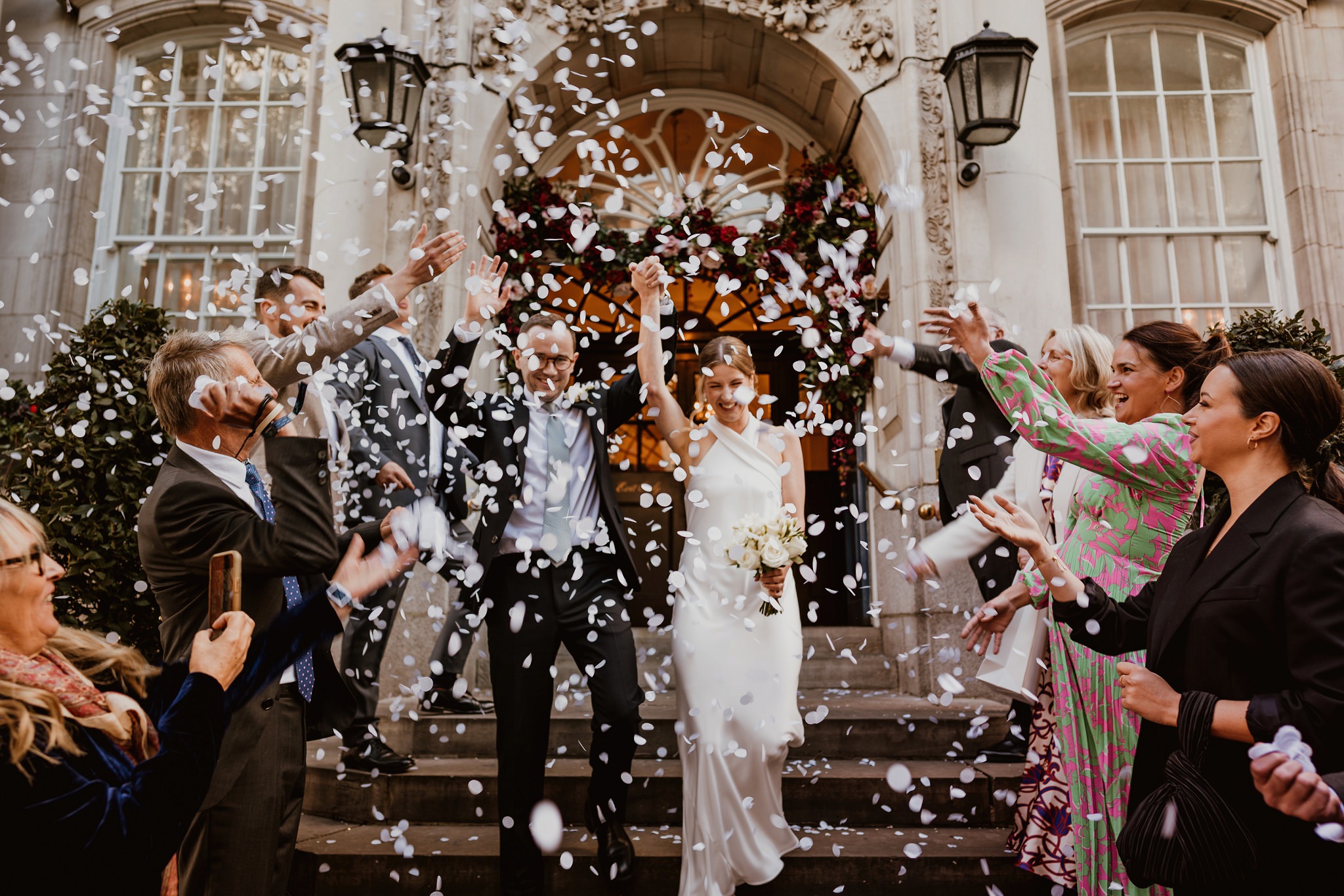 Lots of confetti - Chelsea Town Hall Wedding Photography