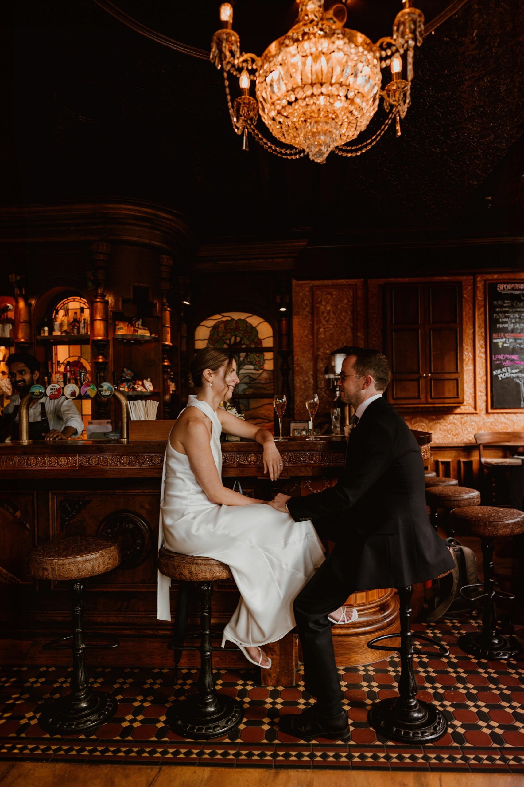 Quiet moment for quick drink - Chelsea Town Hall Wedding Photography