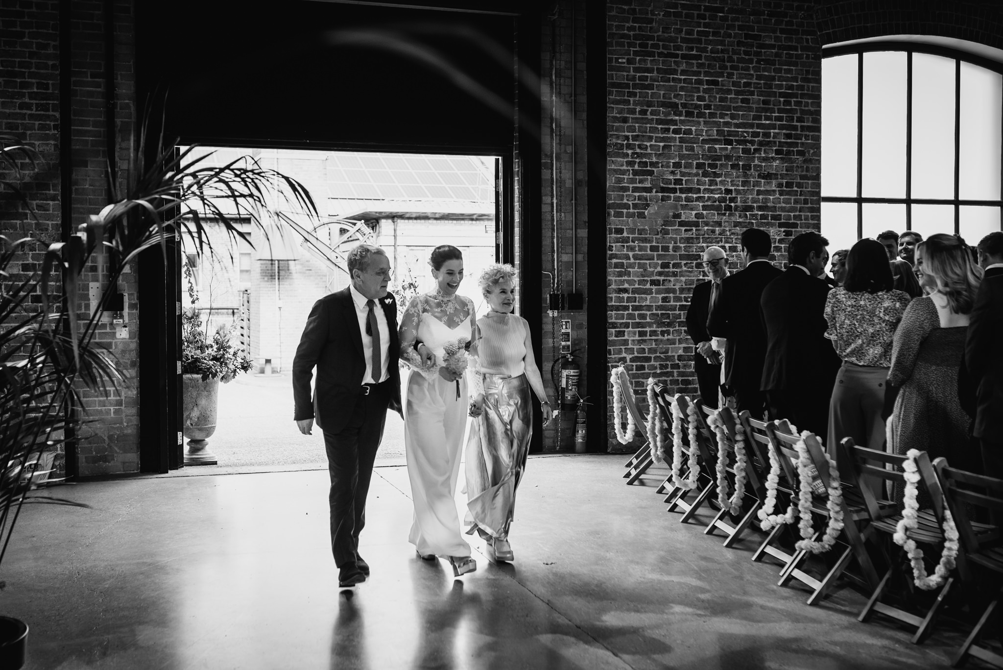The arrival of the bride at Trinity Buoy Wharf Wedding