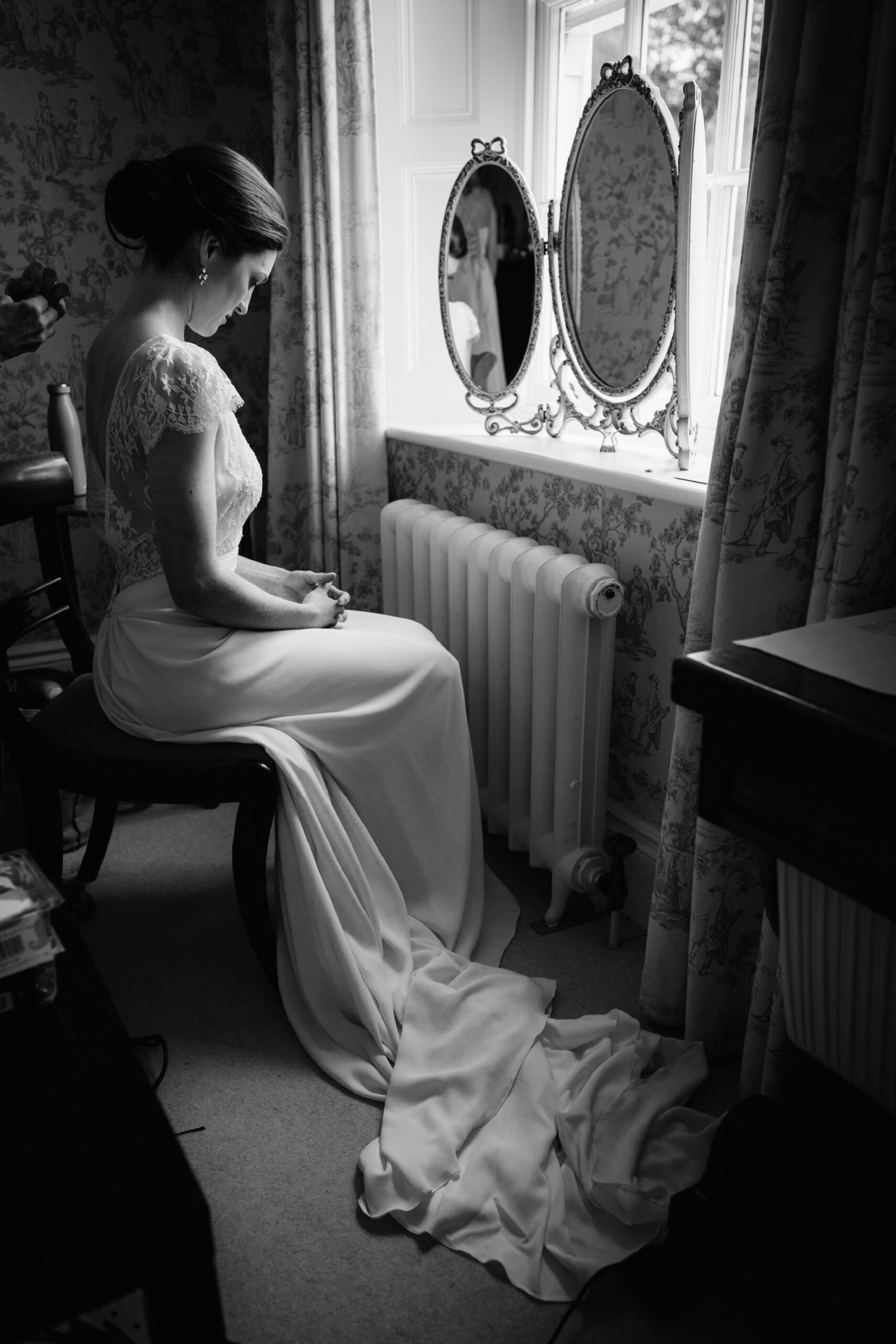 Bride getting ready at home in London