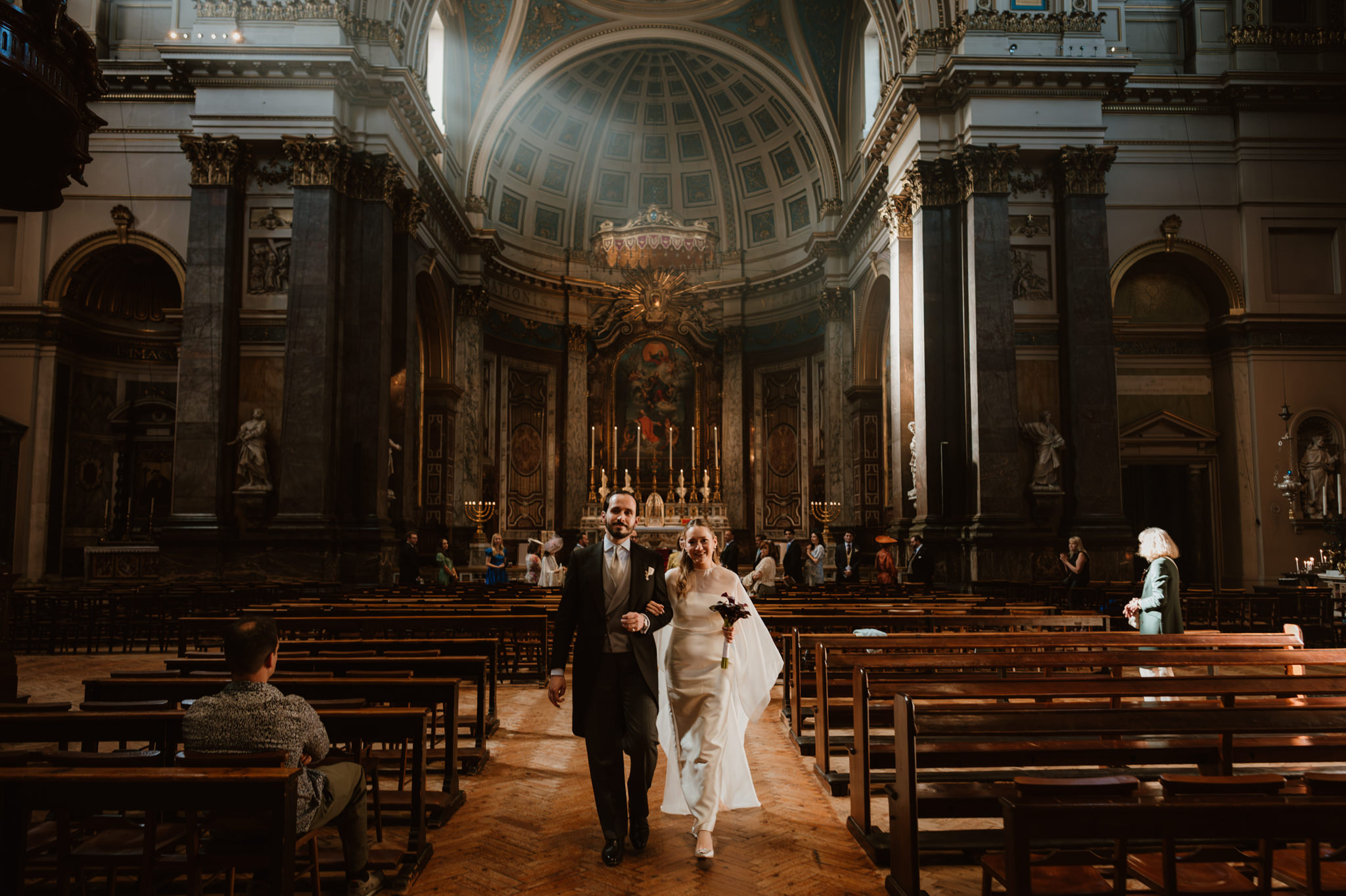 Just married at an intimate service at Brompton Oratory Wedding Photography